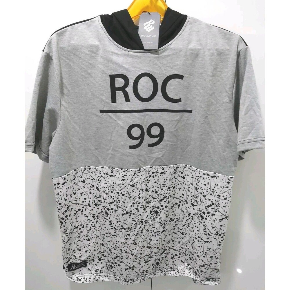 VTG 90s Rocawear - Mens Hooded T-Shirt "Grey Hoody" - Sz XL - Skater Streetwear